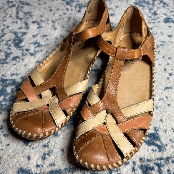 Pikolinos Sandals Womens 40 P. Vallarta T Straps Brown Leather Casual Brandy - Picture 2 of 8